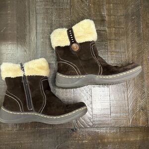 Bare Traps Elexa Boots Womens Brown Suede & Faux Fur Lining Comfort 8 M Booties